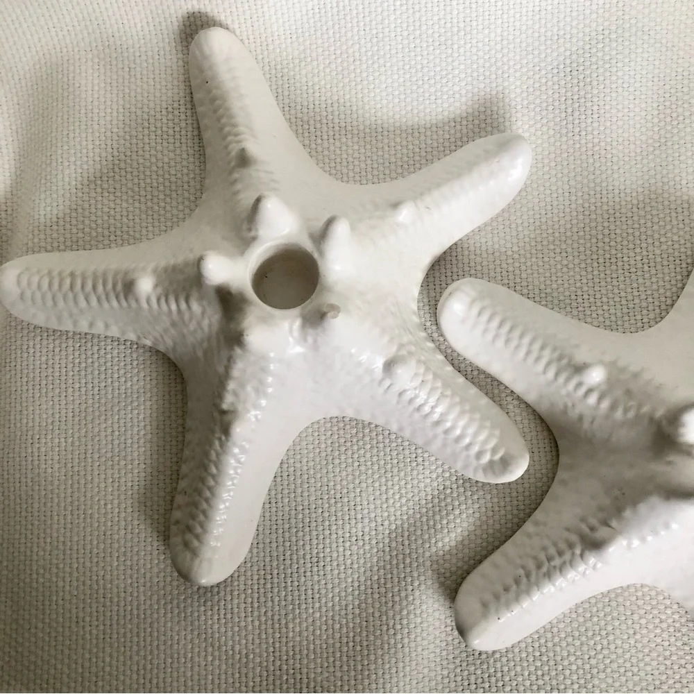 Ceramic seastar starfish candle holders cream